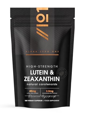 Lutein & Zeaxanthin with BioPerine 40mg Lutein 2.5mg Zeaxanthin 180 Vegan Capsules Natural Carotenoids from Marigold Extract Resealable and Recyclable Pouch by Alpha01