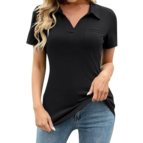 Polo de manga corta para mujer, polo de golf, camiseta de verano, camiseta deportiva para polo, tenis, golf, mujer, elegante, manga corta, deportiva, Negro , M