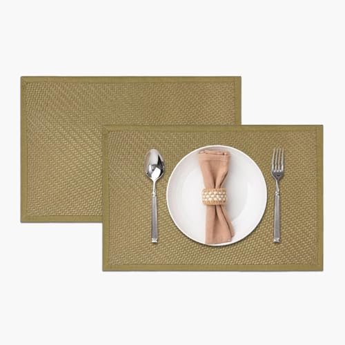 Image of Amazon Brand - Umi PVC Vinyl Basket Design Placemat STBT001 | Heat Resistant, Wipe Clean, Anti-Skid Table Mats for Dining Table, Kitchen & Home Decor (30x45 CM Yellow Set of 2)