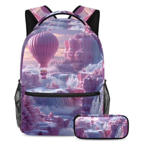 Lot de 2 cartables avec trousse fille et garçon sac à dos de jour rose