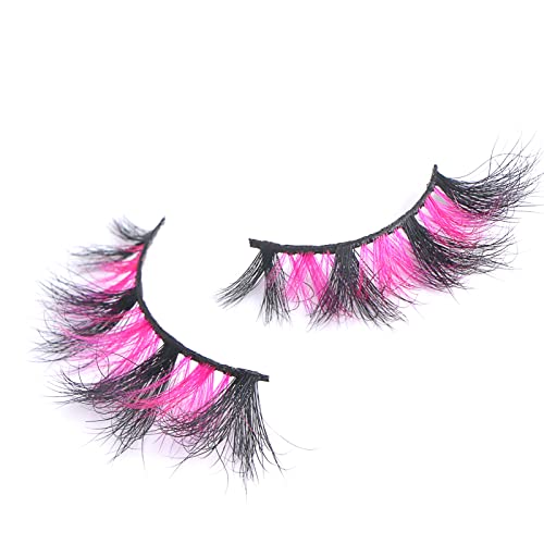 Foxscos Halloween Colored Eyelashes,Beautiful Natural Fake Eyelashes,100% Siberian Mink Color 20Mm Long Style,3D Mink Colorful Lashes 2 Pairs（Pink Black） #TOP4