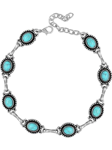 MINACHI Created Turquoise Stone Anklet Silver Overlay For Women - Adjustable Link Anklet Gifts For Her
