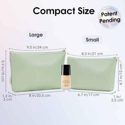 Small Makeup Bag for Handbag 2 Pack Small Cosmetic Bag for Purse 2Pcs Make Up Pouch Vegan Leather Portable Make Up Bags for Women with Zipper Green (Patent Pending) - Image 2