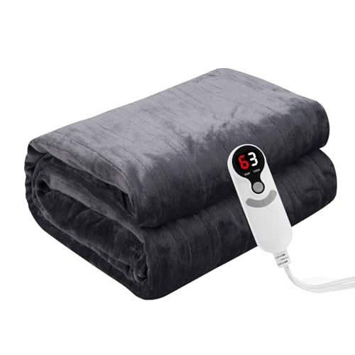 Electric Heated Blanket Throw Size 50" x 60" Heated Throw with 6 Heating Levels & 3 Hours Auto Off, Machine Washable, Dark Gray