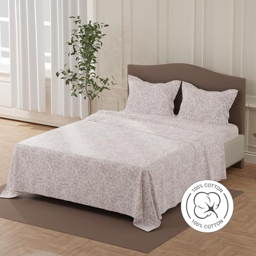 Image of Layers 100% Cotton Bedsheet for Double Size Bed | Lumina Floret Collection | 144 TC Soft & Breathable | Floral Print with 2 Pillow Covers | Wrinkle Free | 3 Piece Bedding Set - Purple & White