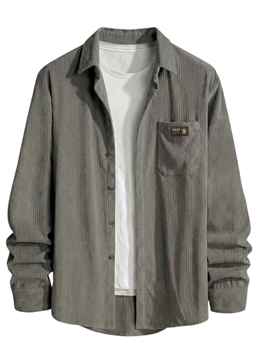 Image of IndoPrimo Men's Corduroy Shirt | Premium Ribbed Full Sleeve Casual Overshirt | Button-Down Solid Shirt with Chest Pocket | Regular Fit