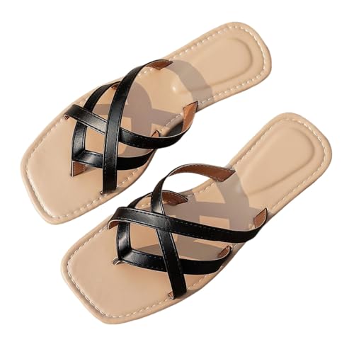 Cocila Sandalias Boho Abiertas Planas Anchas para Mujer, Chanclas, Casuales con Tiras, Sin Cordones, Zapatos De Playa Verano Mujer. Zapatillas Sanitarios Mujer (Black, 42) Deportivas 37