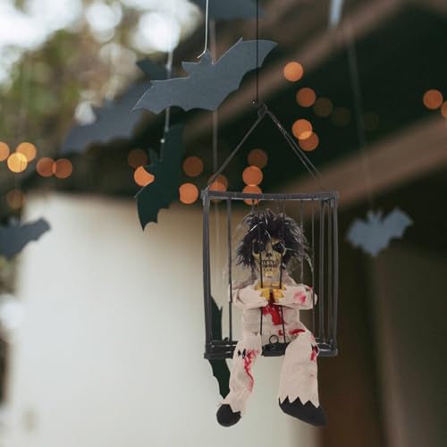 Décoration Halloween cage suspendue fantôme LED avec vêtements imprimés