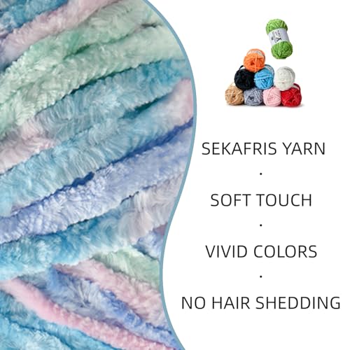 Image of 2 Pack Plush Chenille Chunky Yarn - Fluffy Velvet Yarns Crochet for Blanket Knitting and Crocheting - Soft Baby Yarn for Crocheting - Amigurumi Crochet Yarns 100g (87yds) (2 Candyfloss)