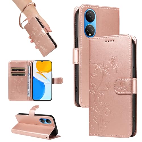 Custodia Honor X7 Con Portafoglio A Farfalla – MOJIA Flip Cover In Pelle Con Slot E Supporto – Rosa Oro - 2