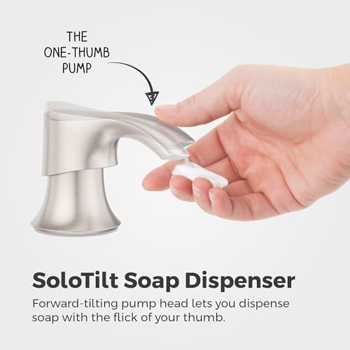 Pfister SoloTilt Kitchen Sink Soap Dispenser Counter-Mounted Stainless Steel Finish with Forward Tilting Thumb-Activated Pump Head and 16 oz Bottle for Dish Soap KSDKEMGS by Pfister - Image 3