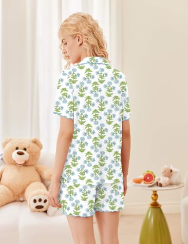 Image of Ekouaer Button Up Pajamas for Women Set Ribbed Knit Pjs 2 Piece Lounge Set