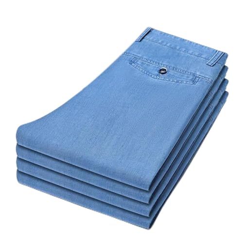 Men's Summer Office Stretch Jeans Natural Lyocell Thin Business Casual Denim Pants for Father