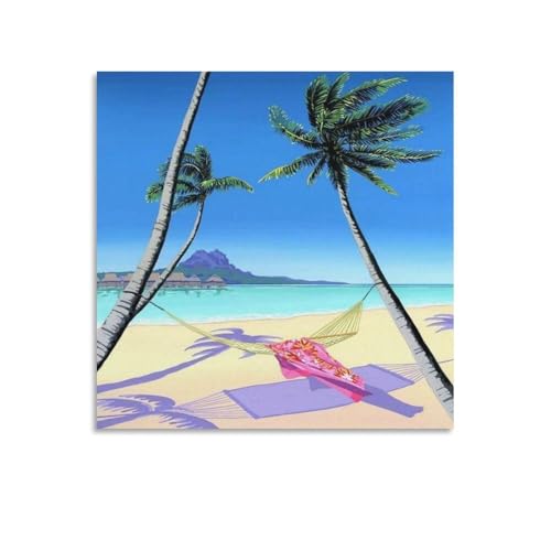 イラストレーター永井博の風景ビーチポスター (16) プリント キャンバス 壁アート モダン ホーム装飾 画像 壁の絵 版画 ギフト24x24inch(60x60cm)