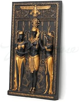 Miniatura 3 de Veronese Design Art Deco Faraón egipcio con doncellas placa de pared de oro negro escultura de pared de resina