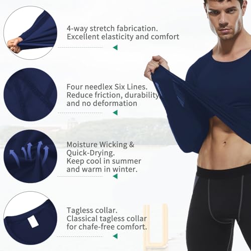 Men's Compression Shirts Long Sleeve Athletic T Shirt Workout Cool Dry Running Tops Gym Undershirts Baselayers 1/2 Pack4