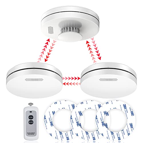 Rauchmelder Vernetzt Funkrauchmelder mit 10 Jahre Batterie EN 14604 Brandmelder Feuermelder mit Stumm Funktion 4er Set Cover