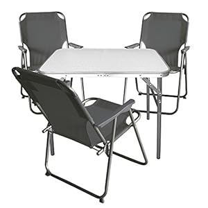 Multistore 2002 4tlg. Campingmöbel Set Klapptisch, Aluminium, 75x55cm + 3X Campingstuhl, Stone/Strandmöbel…