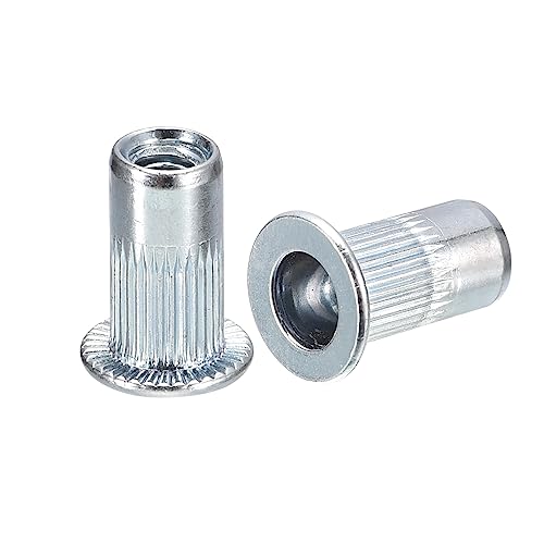 Image of sourcing map M4 Rivet Nuts, 50pcs Zinc Plated Carbon Steel Knurled Flat Head Threaded Insert Nuts for Metal, Plastic
