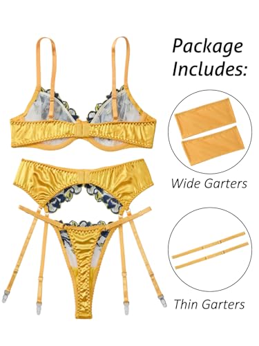Image of Lilosy Sexy Leaf Floral Embroidered Mesh Sheer Women Underwire Push Up Lingerie Set