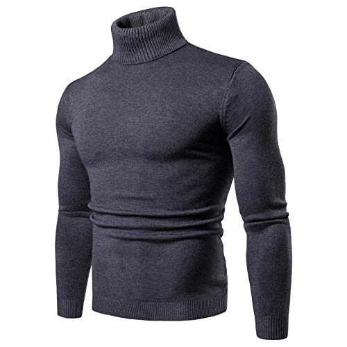 WSLCN Suéter clássico masculino básico de gola rolê, Dark Grey, US L (Asian 2XL)