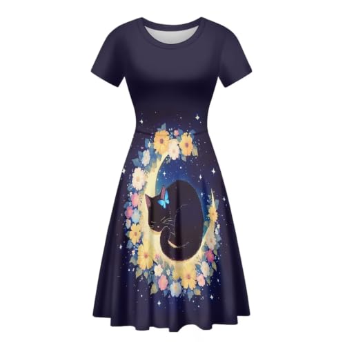 Image of AFPANQZ Womens Casual Summer Lightweight Vintage Dress Short Sleeve Midi Dress Knee-Long Luxury Formal Dress