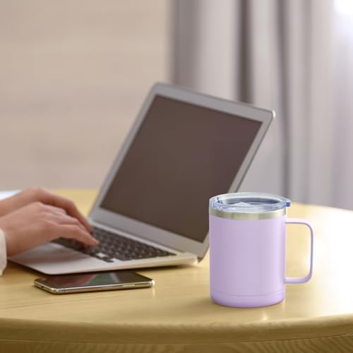 Image of MEWAY 12oz Coffee Mug With Handle and Sliding Lid,Stainless Steel Travel Tumbler Cup with Handle,Double Wall Vacuum Insulated Camping Cup for Hot & Cold Drinks Tea (Lilac,Set of 1)