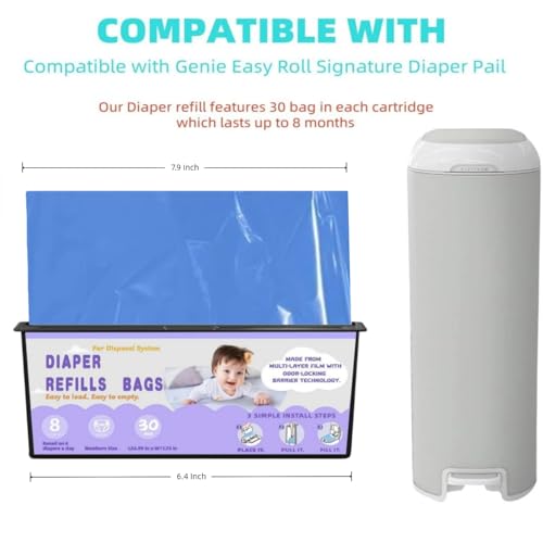 Image of Diaper Easy Roll Refill Bags，90 Lavender Scented Diaper Pail Refills，Holds Up to 4200 Newborn Diapers，Superior Odor Control，Compatible with Genie Easy Roll Signature & Platinum Pails