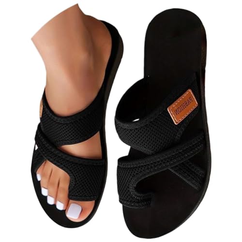 OTEB Sandals for Women Summer Extra Wide Beach Breathable Comfortable Mesh Hollow Mesh Slide Walking Sandals Flip Flops Beach Sandals(Black1,38 EU)