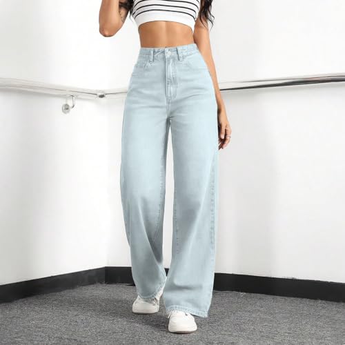 Image of Straight Leg Jeans for Women High Waisted Wide Leg Denim Pants