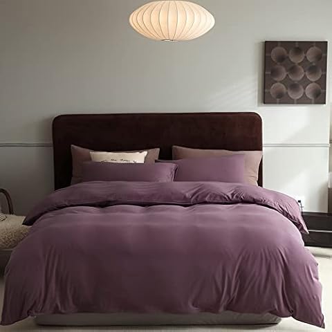 CLOTHKNOW Solid Purple Comforter Sets Queen Pale Mauve Bedding Sets Queen Simple Comforter Sets Solid Color Comforter Hotel Quality Luxury Bedding Set 1 Comforter with 2 Pillowcases Cover