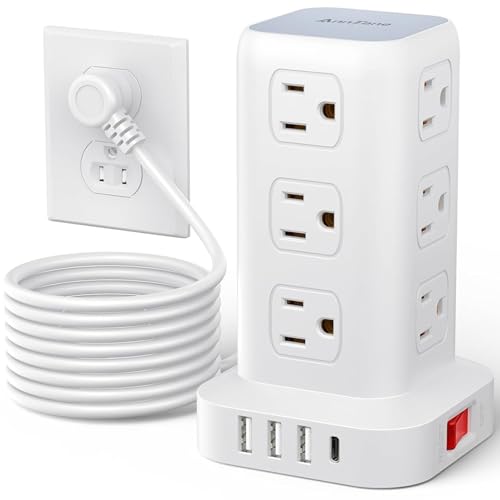 Regleta eléctrica AnnTane con cable de 10 pies, torre con 4 puertos USB (1 USB C), 12 salidas AC miniatura 1