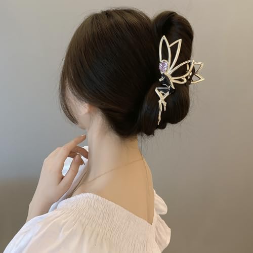 Image of Diversa Rhinestone Golden Claw Clip, Embellished Korean Clutcher, Non- Slip Metal Claw Clip for Girls, Fancy Clutcher for Women, Pack of 1 (Pink Mermaid)