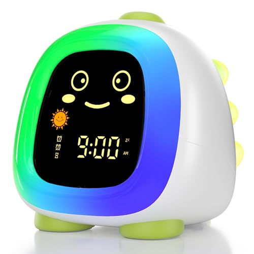 ANALOI Alarm Clock for Kids, Kids Alarm Clock Ok to Wake Cute Night Light for Bedroom, Toddlers Sleep Training Clock Stay in Bed, Dinosaur Birthday Gift for Kids Boys Girls
