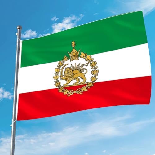 Image of AhfuLife Iran Old Historic Flag 3x5 Ft with Lion Sun, 1 Pc Large Former Iranian Flags for Outside - Double Side with 2 Brass Eyelets for Party Decorations Bar Garden Street Decoration Indoor Outdoor