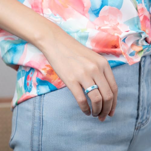 Egnaro Women's Silicone Statement Rings, 5.2mm Wide 2mm Thick Rubber Printed Floral Bands For Her Size 4-123