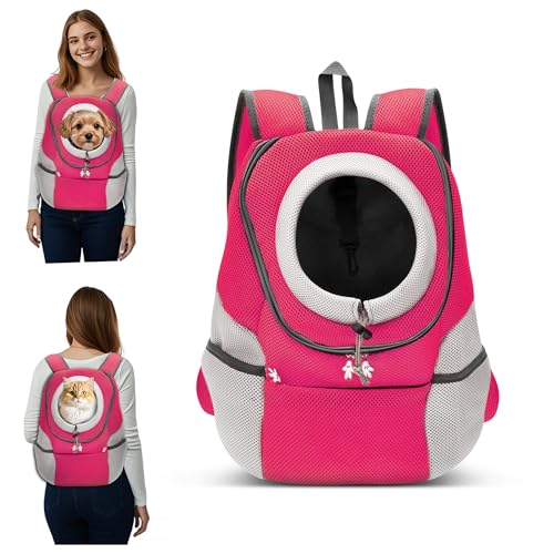 ALLSOPETS Zaino per Cani, Trasportino per Piccoli Cani e Gatti, Borsa da Viaggio Regolabile, Zaino per Cane per Bicicletta, Moto, Escursionismo, Campeggio (Rosa Fucsia, XL)