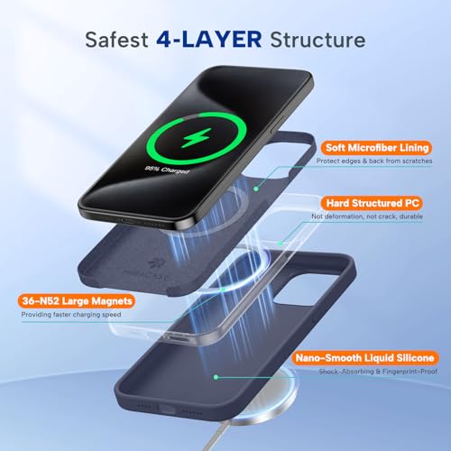 Image of Miracase Magnetic for iPhone 15 Pro Max Case, [Soft Anti-Scratch Microfiber Lining], Compatible with MagSafe, Liquid Silicone Case Shockproof Drop Protection Phone Case for 15 ProMax, Dark Blue