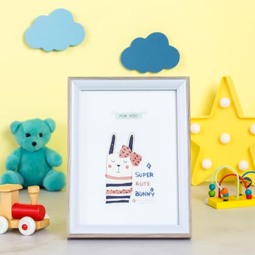 Image of Decorative Wooden Photo Frame 4x6, Blue & Natural Frame for Kids Room, Cute Bunny Illustration Picture Frame, 20cm x 15cm, Tabletop & Wall Display