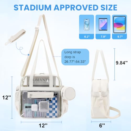 Image of Clear Tote Bag 12x6x12 Stadium Approved Transparent Crossbody Bag with Multi Pockets for Sports Concerts