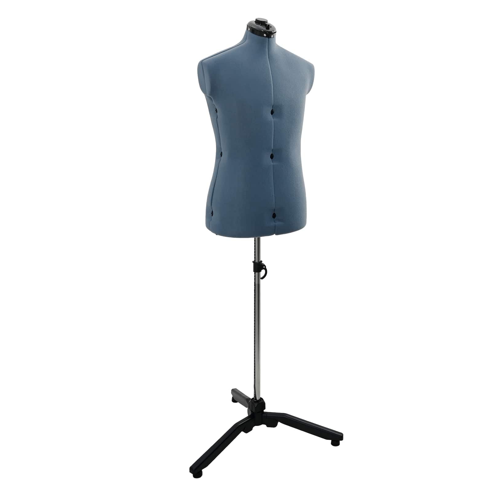 Regulowany manekin krawiecki dla mężczyzn, niebieski, 99-112 cm, z obrotowym statywem, obicie materiałowe, ergonomiczne wzornictwo, idealny do projektowania mody, krawiectwa na miarę
