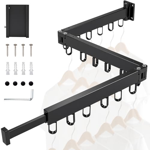 CarBole Clothes Drying Rack Wall Mounted,Retractable Clothes Airer 3-Fold,Collapsible with Hooks,Strong Bearing & Space-Saving,Ideal for Balcony,Bathroom & Bedroom