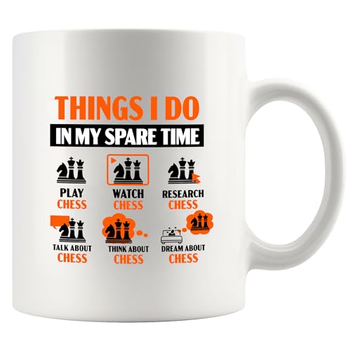Panvola Keramiktasse mit Aufschrift "Things I Do In My Spare Time", Schachspieler, Trainer, Schachliebhaber, Vater, Freund, Ehemann, Bruder, 325 ml, Weiß Panvola Keramiktasse mit Aufschrift "Things I Do In My Spare Time", Schachspieler, Trainer, Schachliebhaber, Vater, Freund, Ehemann, Bruder, 325 ml, Weiß
