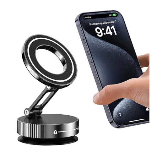 HZEL Car Vacuum Magnetic Phone Holder, Suction Cup Foldable Vehicle Smartphones Mount, 360° Rotatable Adjustable Automotive Cellphone Stand Accessories, Universal for SUV, Sedan, Truck (Black)