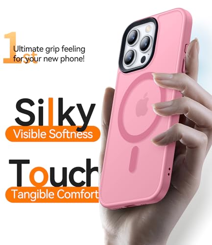Image of CANSHN Magnetic Designed for iPhone 15 Pro Max Case [Compatible with Magsafe] [Translucent Matte] Slim Thin Shockproof Protective Bumper Cover Phone Case for iPhone 15 Pro Max 6.7 Inch - Pink