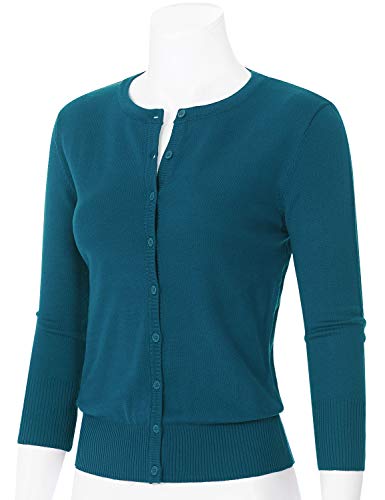 Image of Women's 3 /4 Sleeve Crew Neck Button Down Stretch Knit Cardigan Sweater (S-3XL)
