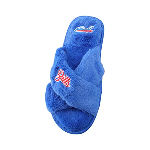 Image of FOCO Womens NFL Team Script Wordmark Fuzzy Cross Slide Slippers