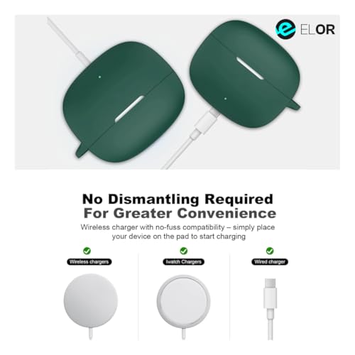 Image of ELOR Premium Silicone Case Cover Compatible with OnePlus Nord Buds 4 Pro (Earbuds Not Included) (Dark Green)