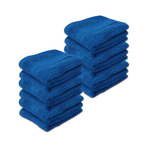 Image of Layers 100% Cotton Face Towels | 450 GSM Soft & Highly Absorbent | Aqua Plush Collection | Pack of 12 Super Soft Towels for Men & Women | 30 x 30 cm - Blue