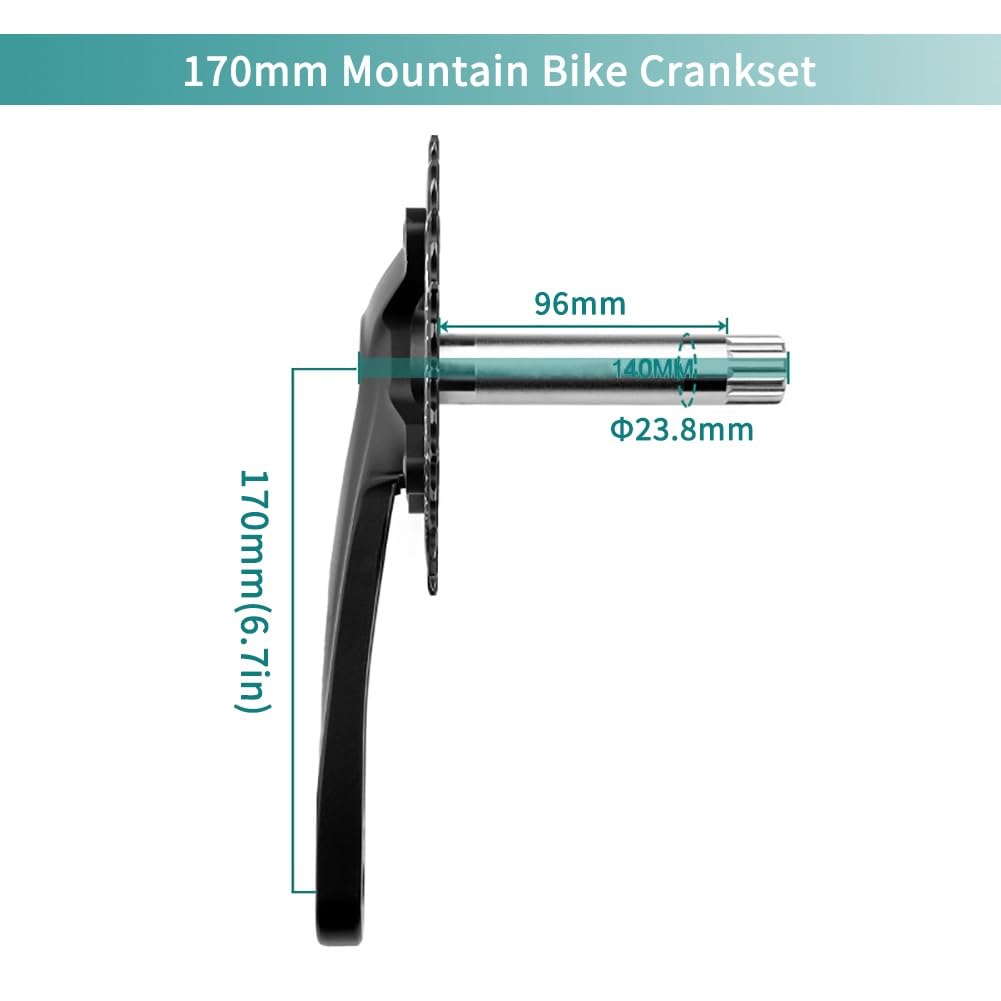 Guarnitura per mountain bike da 170 mm, guarnitura cava integrata 104 36T, velocità singola, denti stretti e larghi, corona rotonda, set di pedivelle per 8/9/10/11/12 pollici, lega di alluminio